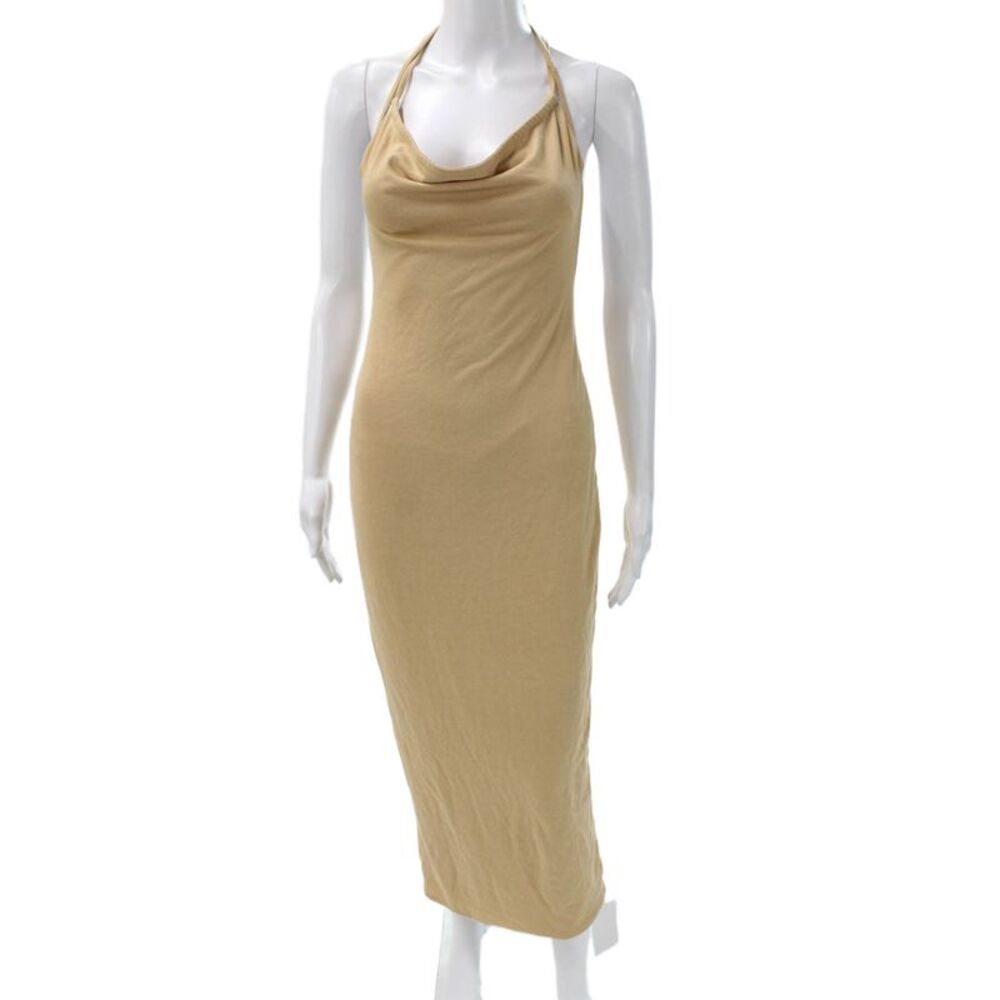 NA-KD Women Beige Cowl Neck Sleeveless Maxi Dress Tie Waist Size XS